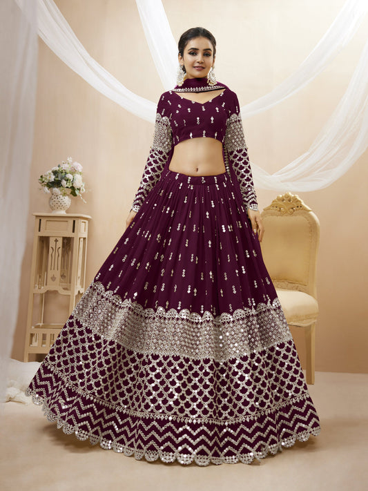 Wine Women's Georgette Embroidery Lehenga Choli