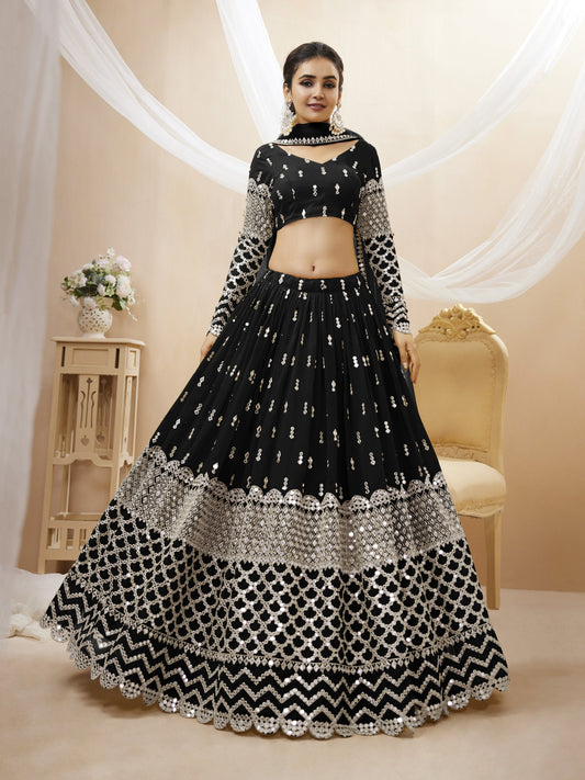 Black Women's Georgette Embroidery Lehenga Choli