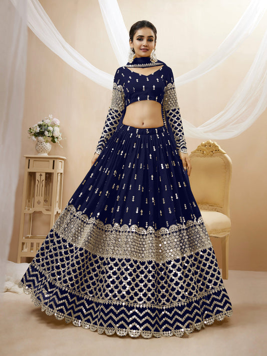 Navy Blue Women's Georgette Embroidery Lehenga Choli