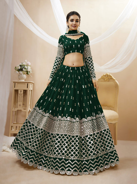 Green Women's Georgette Embroidery Lehenga Choli