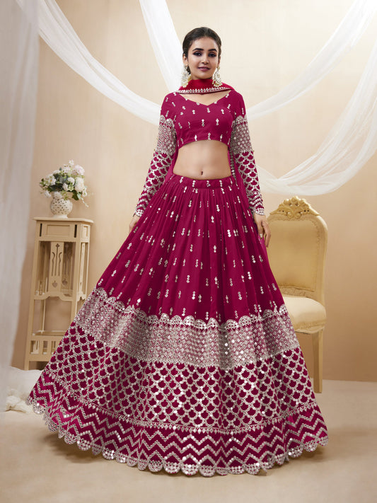 Hot Pink Women's Georgette Embroidery Lehenga Choli