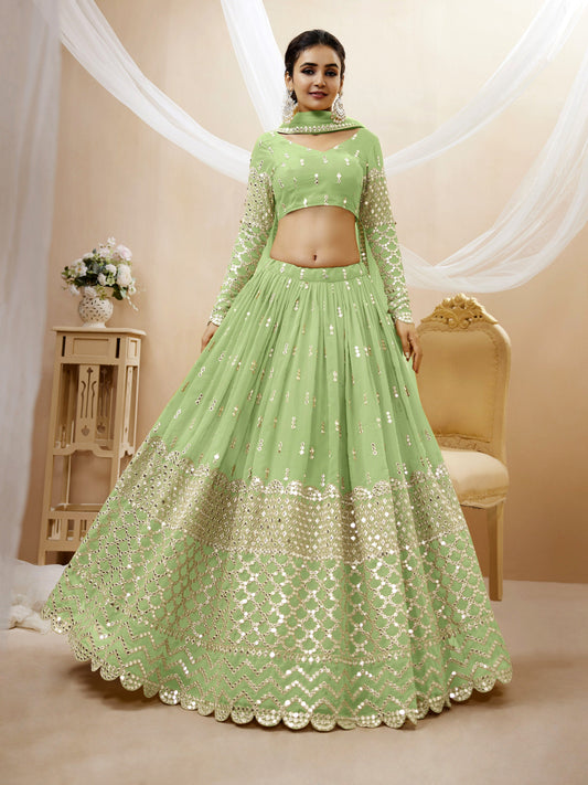 Pista Green Women's Georgette Embroidery Lehenga Choli