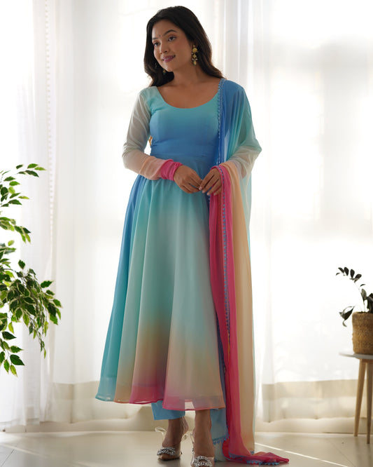 Multicolor Pure Soft Fox Georgette Kurta Set  With Solid