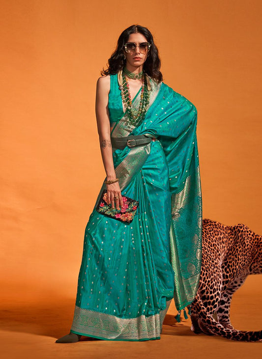 Teal woven saree