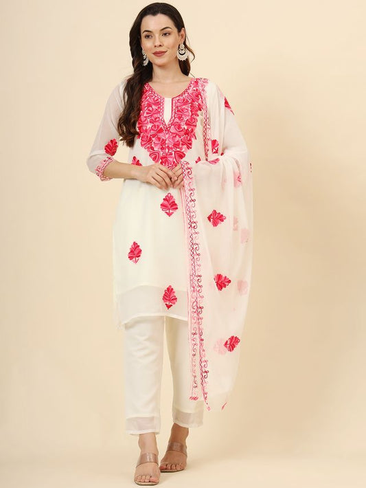 Pink Georgette Chikankari Embroidery Work Graceful Elegant