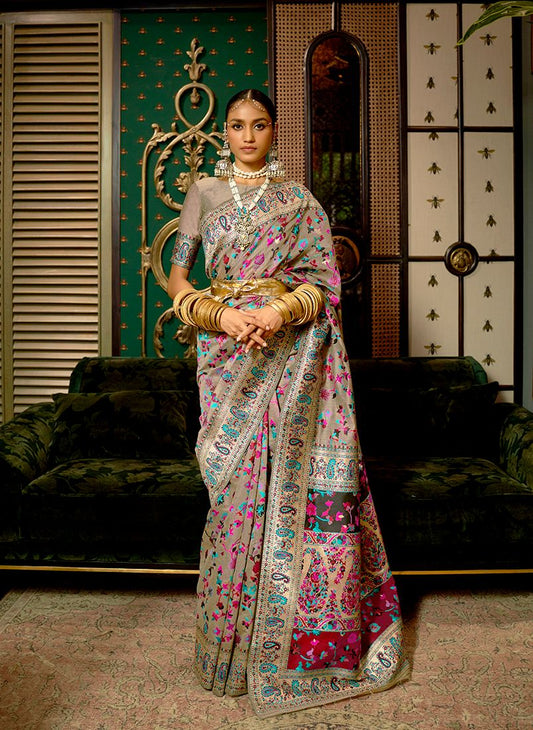 Light grey woven ethnic sarees