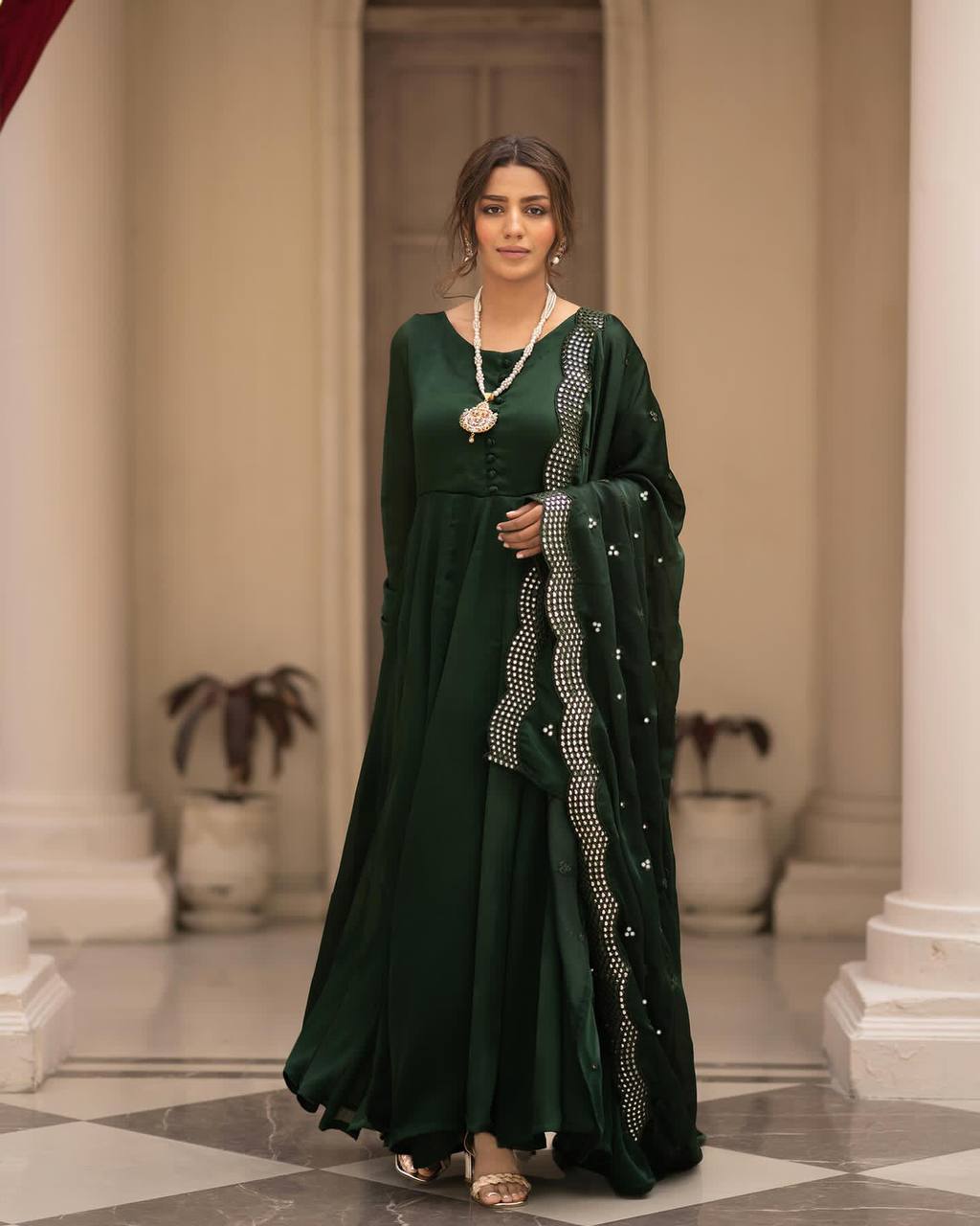 Green Embroidered Anarkali Kurta Set