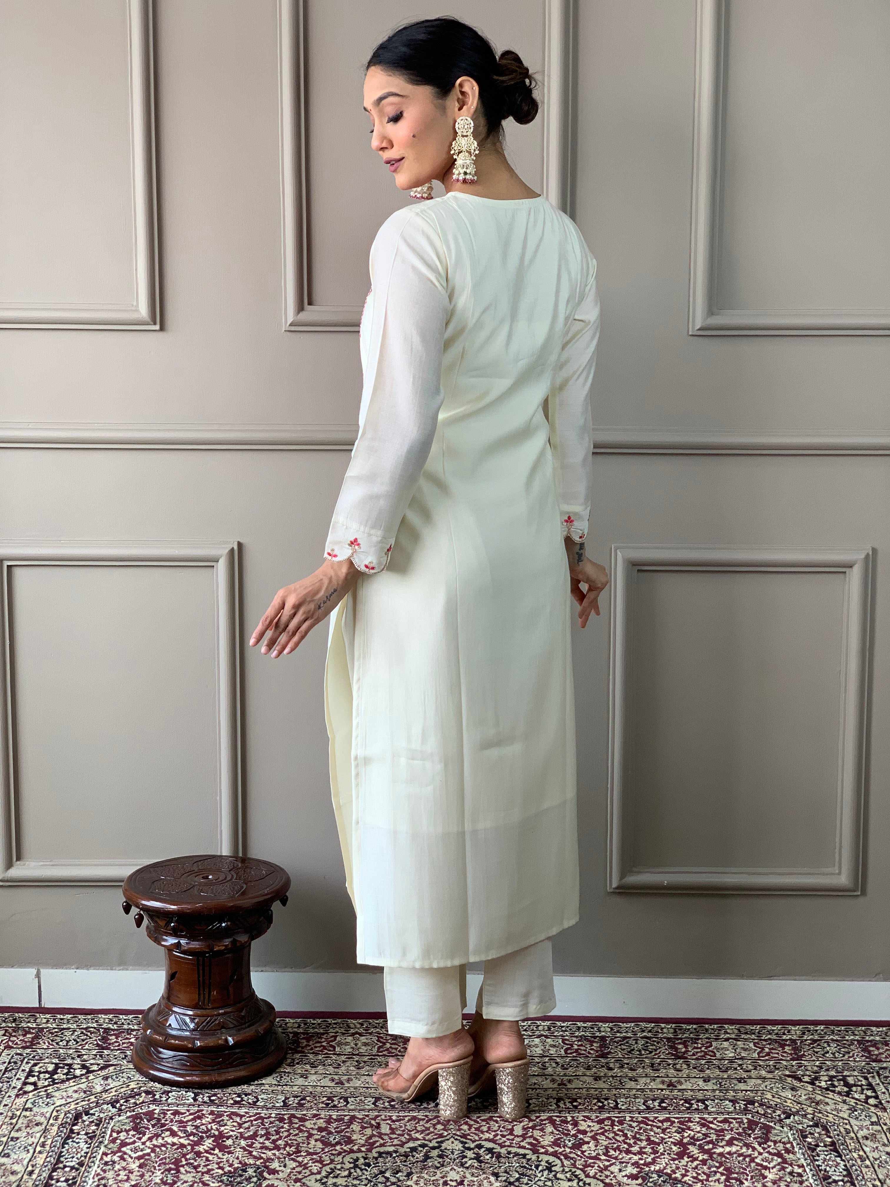 Pink Chanderi Embroidered Kurta Set