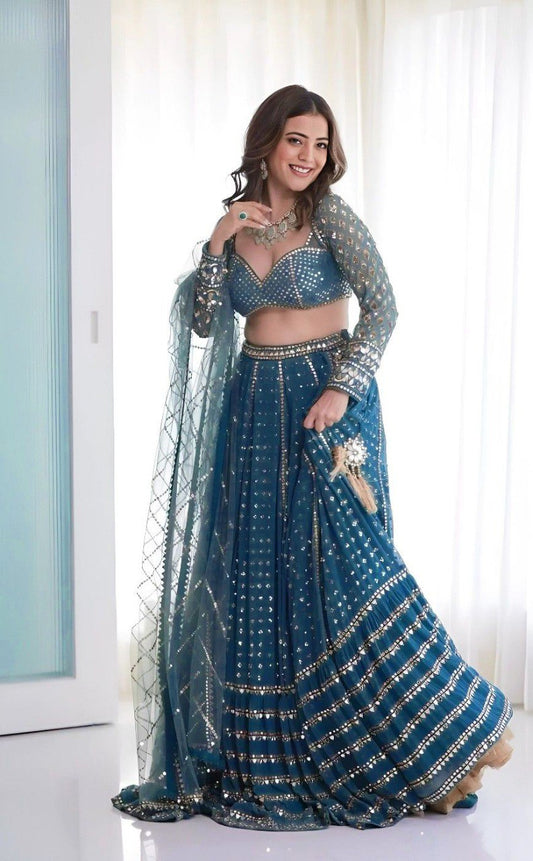 Blue Sequien zari work Lehenga