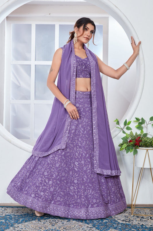 Light Purple Tonal Thread Work Sequin Lehenga