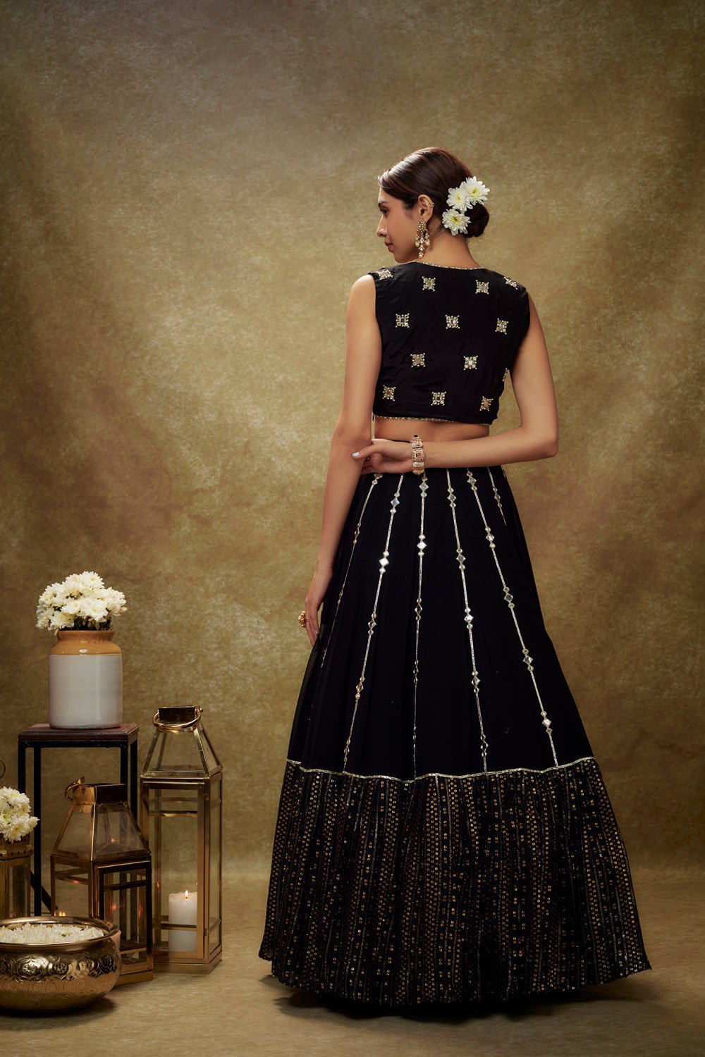Black Georgette Mirror Work Kurta