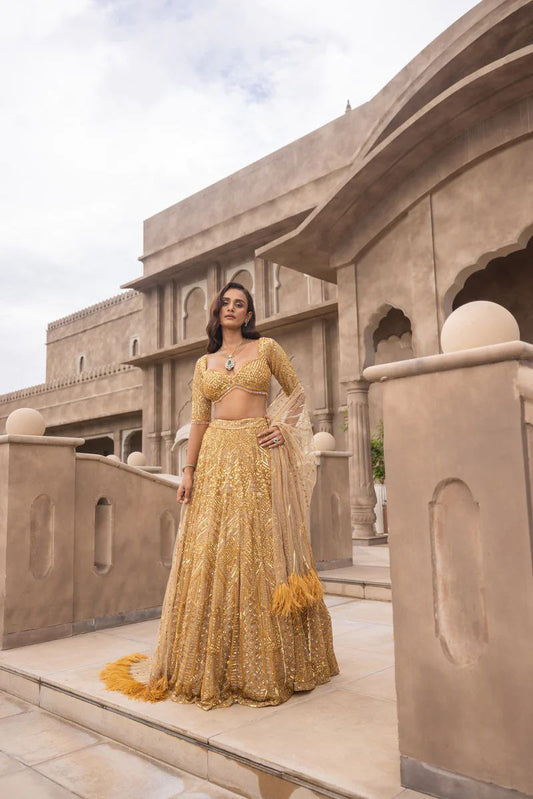 Yellow Lehenga with Dori work