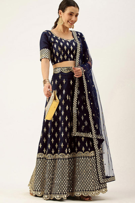 Navy Silk Sequin Embroidery Lehenga