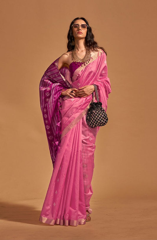  Pink woven saree