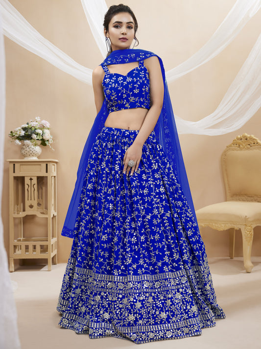 Blue Women's Georgette Embroidery Lehenga Choli