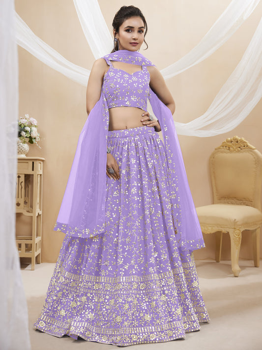 Lavender Women's Georgette Embroidery Lehenga Choli