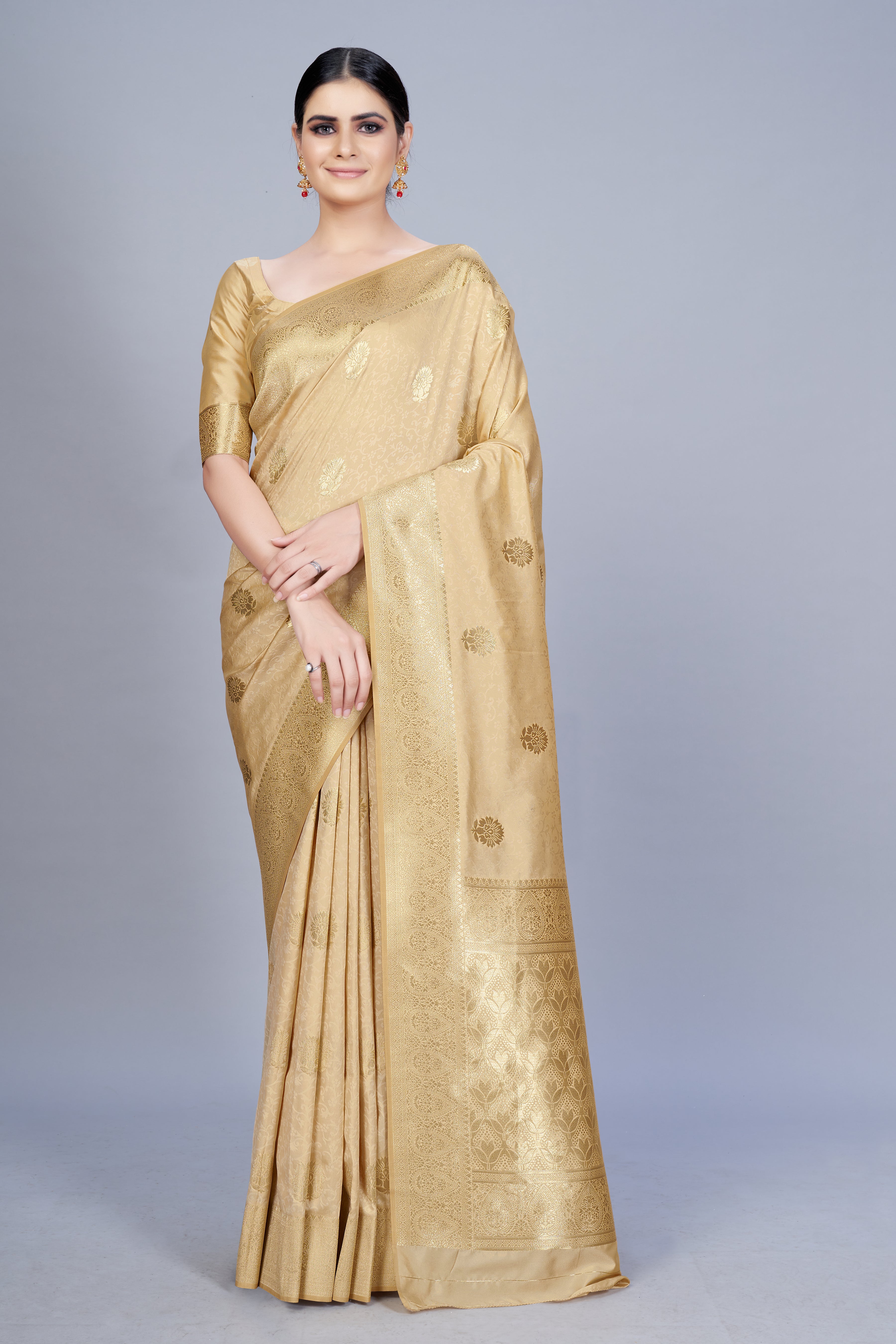 Beige Zari Woven Work Banarasi Soft Silk