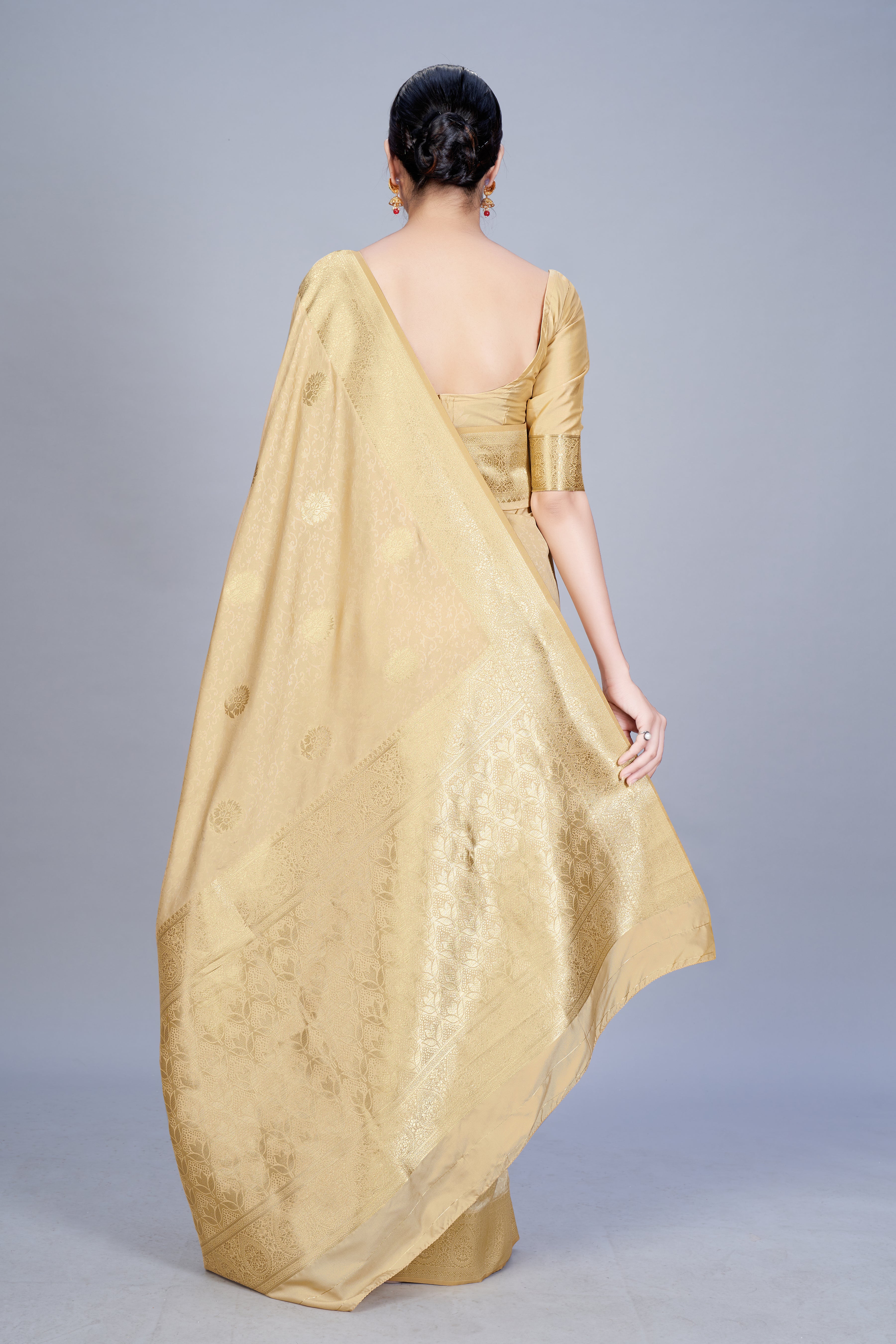 Beige Zari Woven Work Banarasi Soft Silk