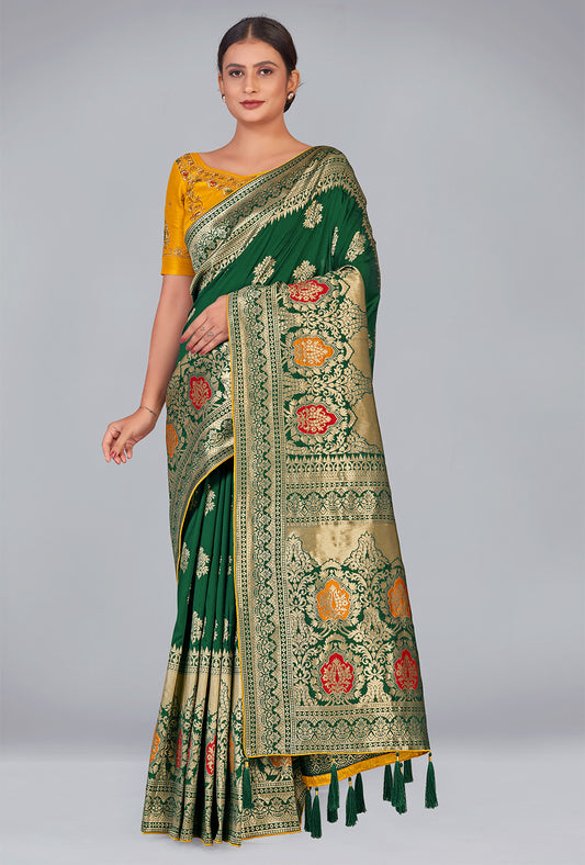 Dark Green Zari Woven Work Banarasi Silk Blend Woven