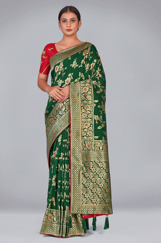 Dark Green Zari Woven Work Banarasi Silk Blend Woven