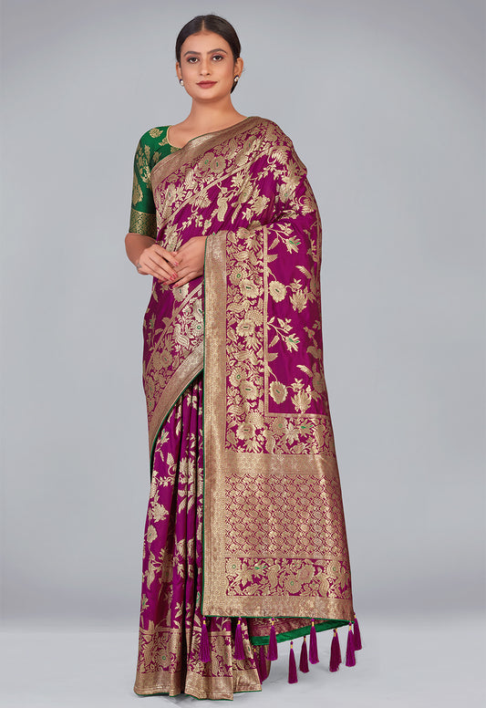 Dark Magenta Zari Woven Work Banarasi Silk Blend Woven