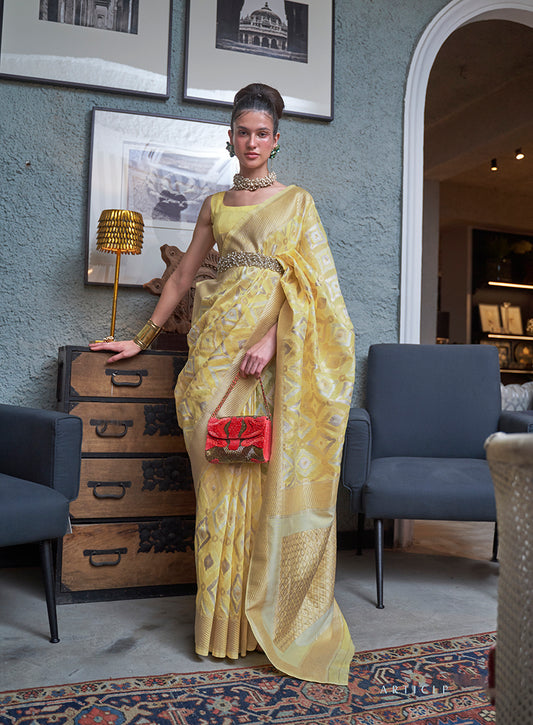 Â Light yellow zari woven saree