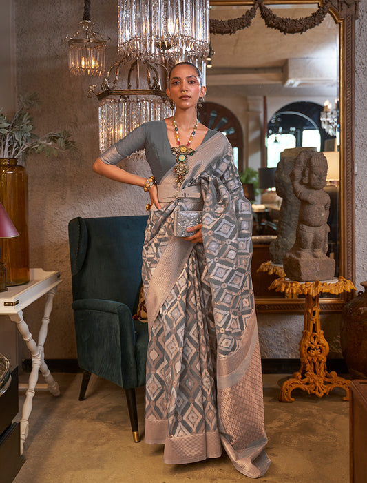 Grey zari woven saree