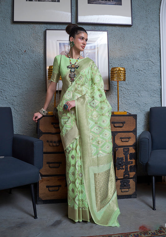 Â Light green zari woven saree