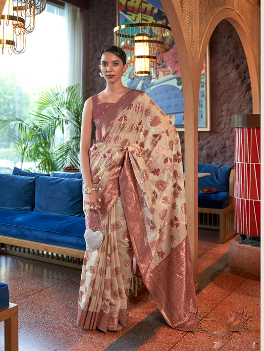 Â Light pink woven saree