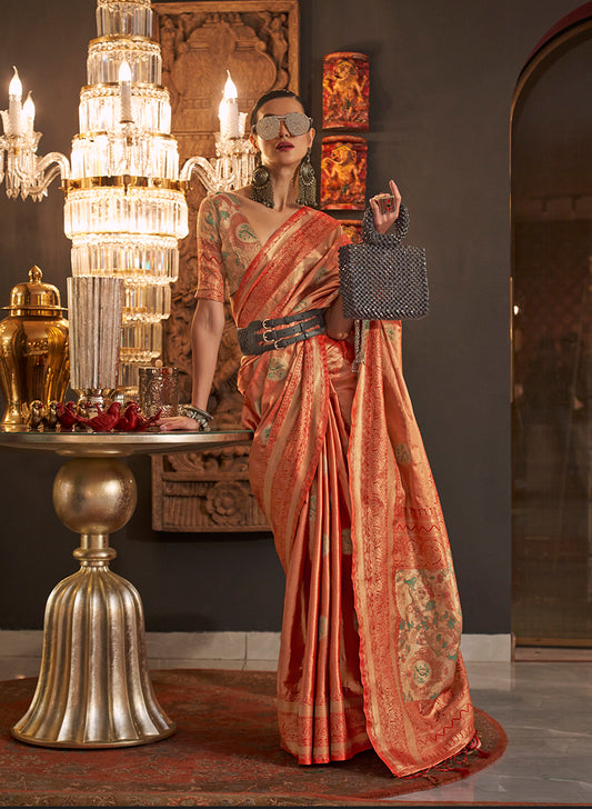 Orange woven saree