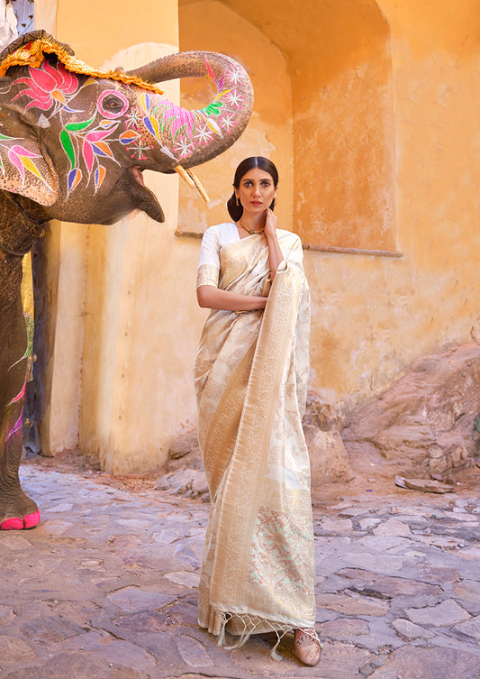 Cream woven saree