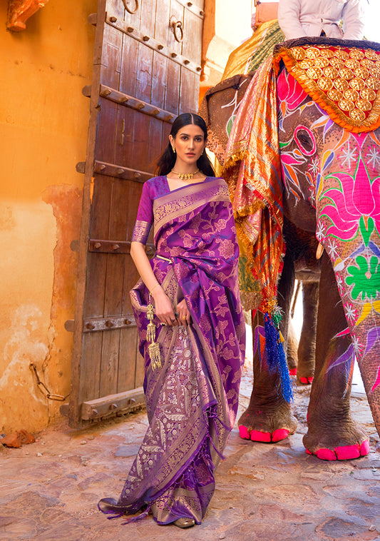 Purple woven saree