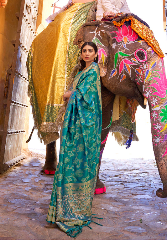 Sea green woven saree