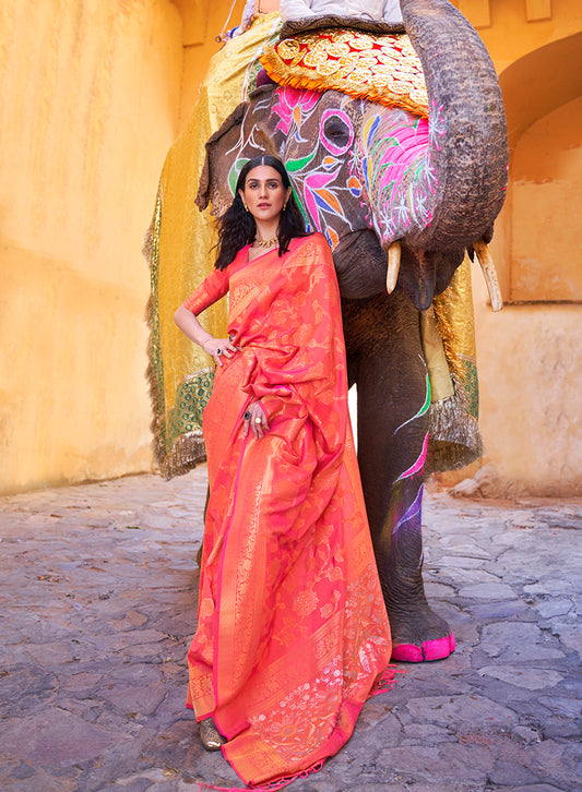 Â Dark peach woven saree