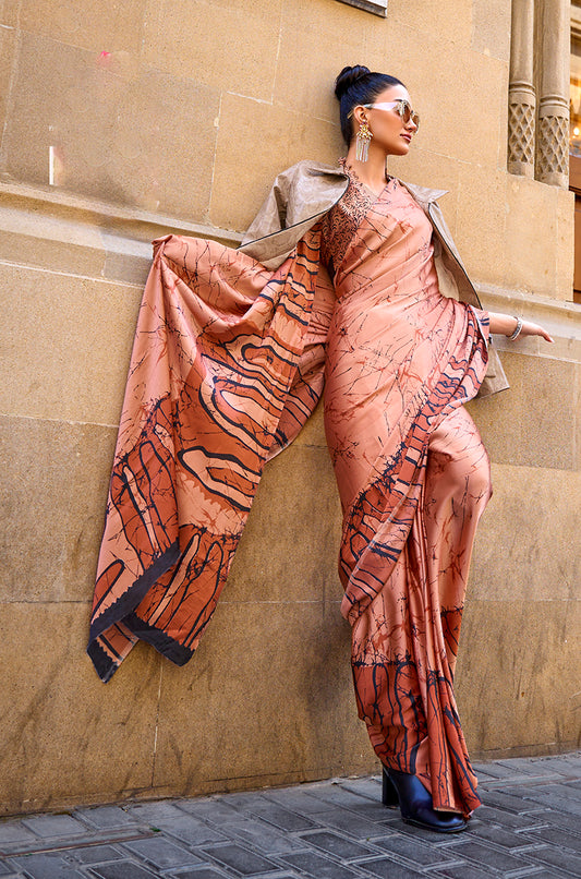 Â Orange printed saree