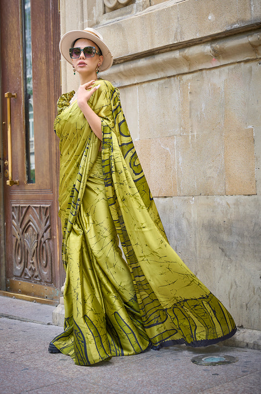 Â Olive printed saree