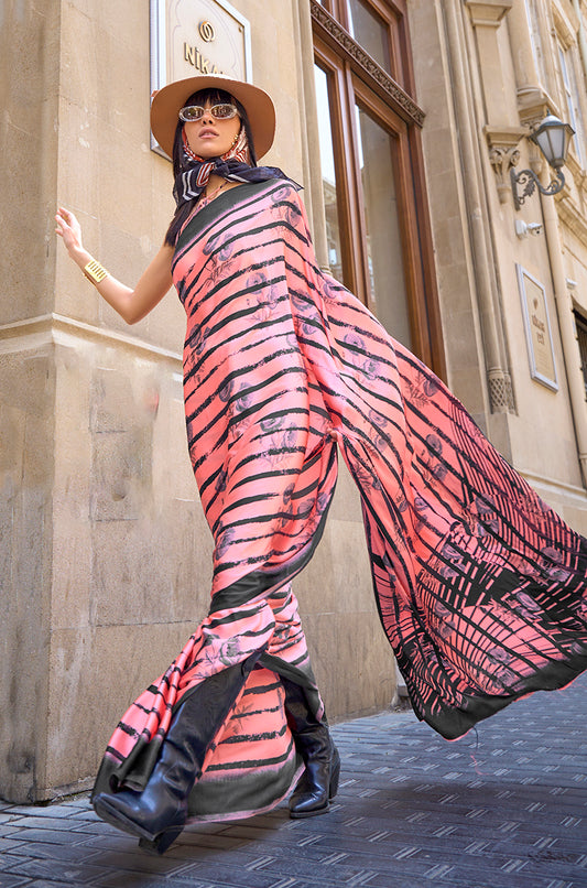 Â Peach printed saree