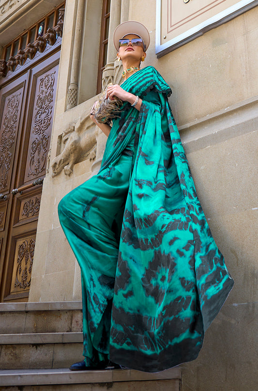 Â Teal printed saree