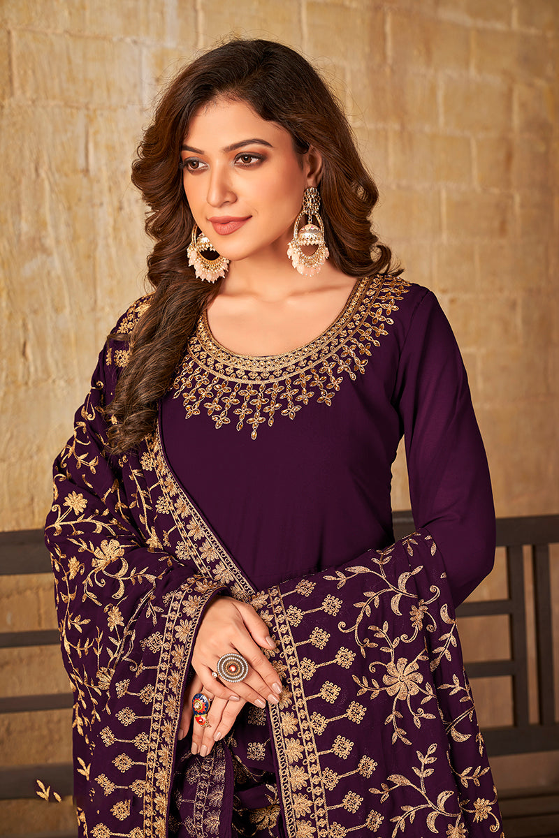 PurpleGeorgetteEmbroideredKurta