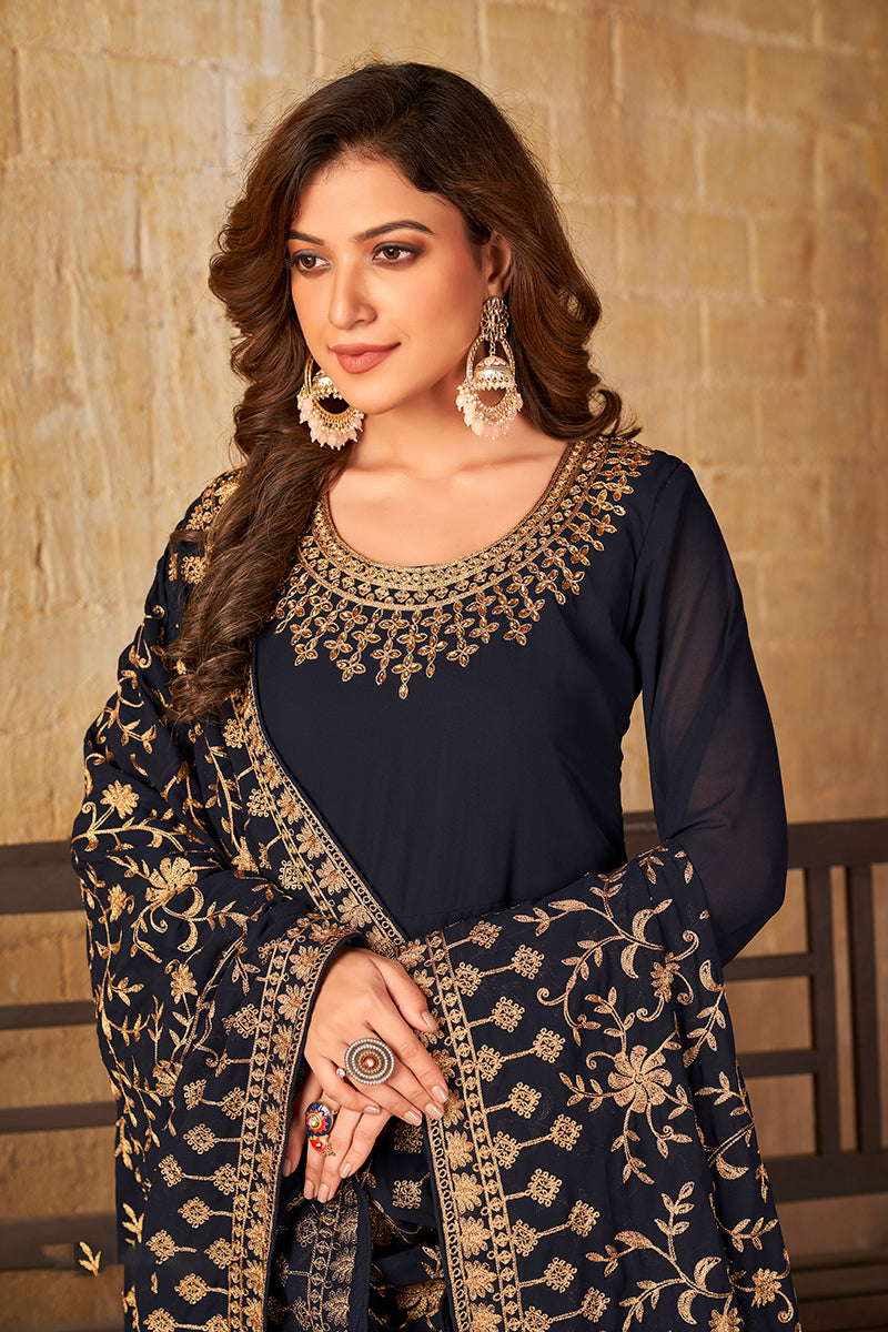 Navy_BlueGeorgetteEmbroideredKurta