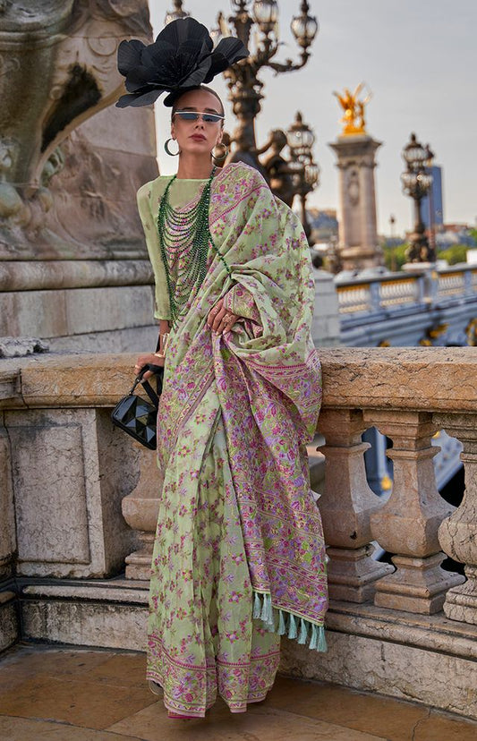  Light green hand woven contemporary saree