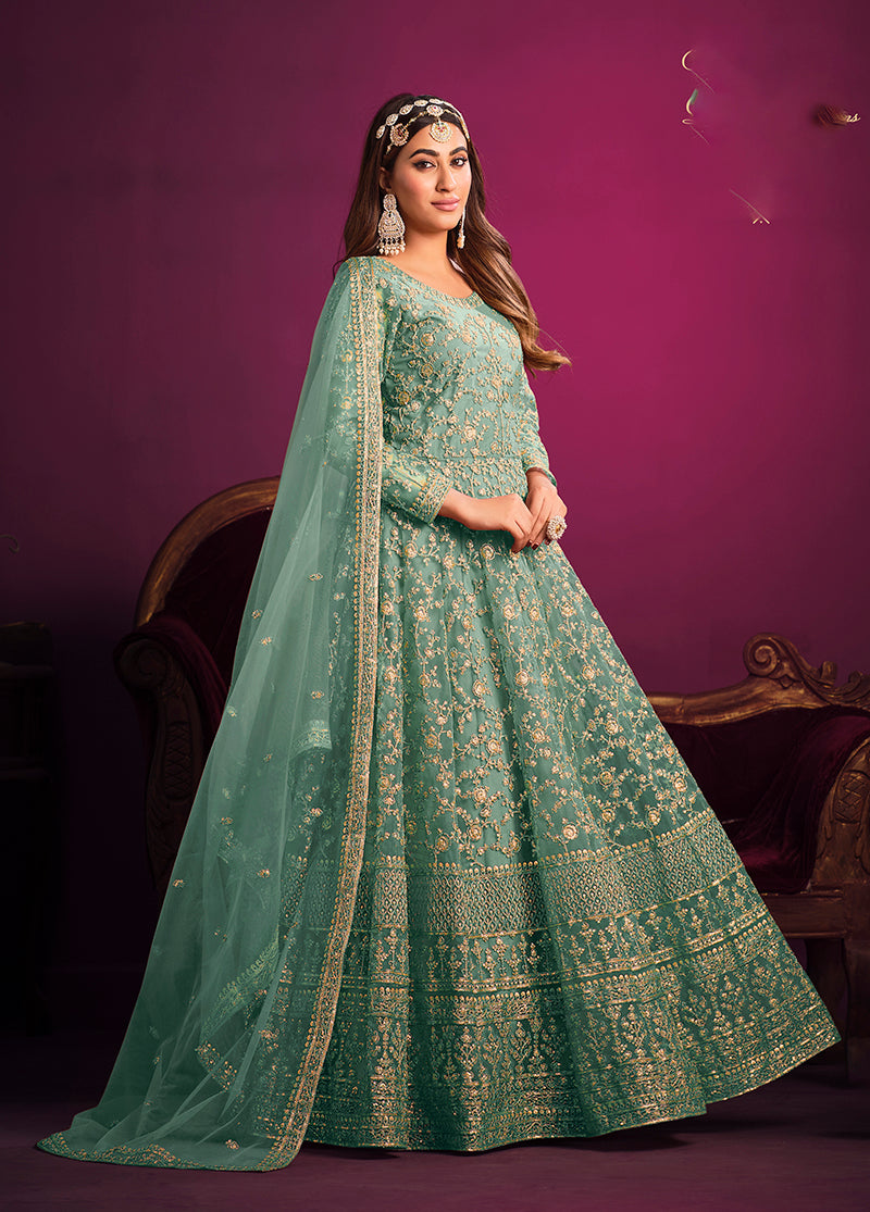 Sky-BlueNetEmbroideredKurta