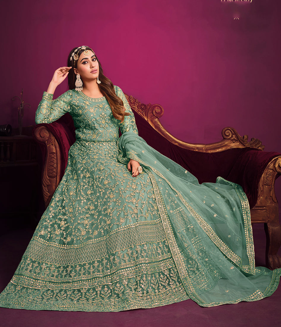 Sky-BlueNetEmbroideredKurta
