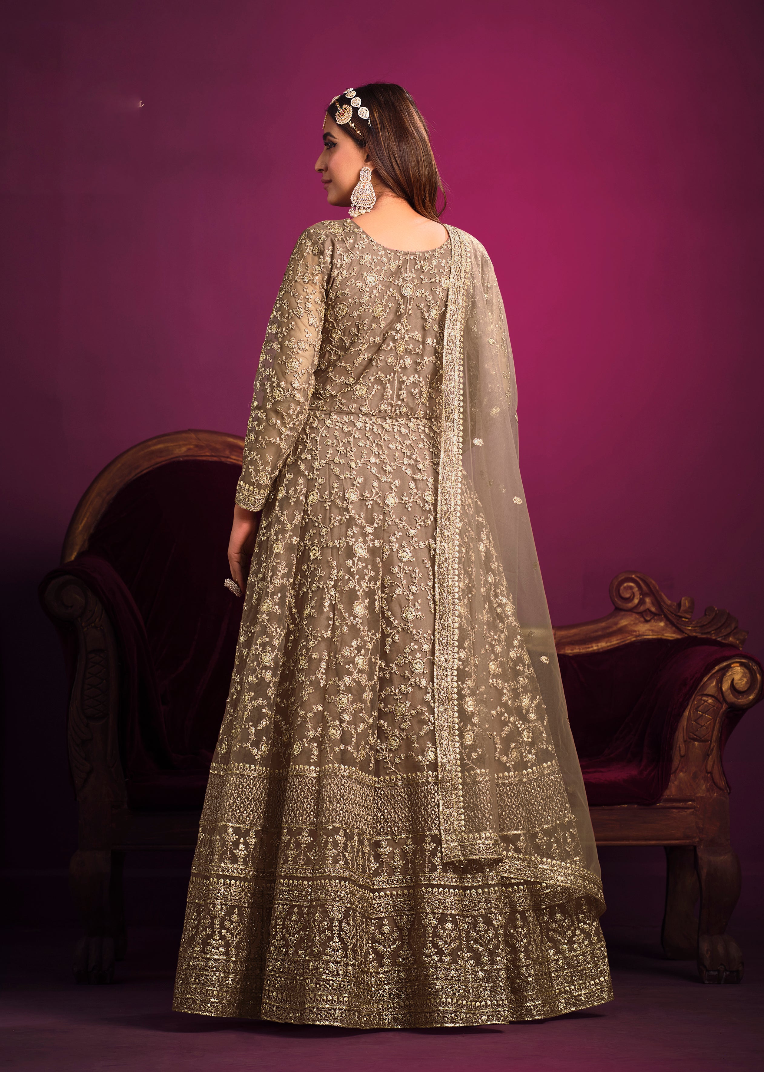 Dark-BeigeNetEmbroideredKurta