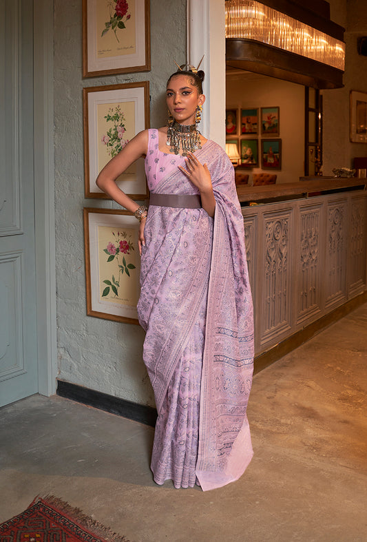 Lilac woven saree