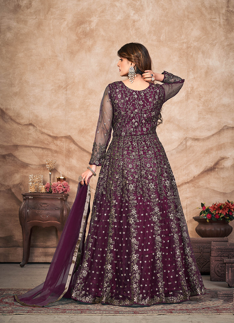 MagentaNetEmbroideredKurta