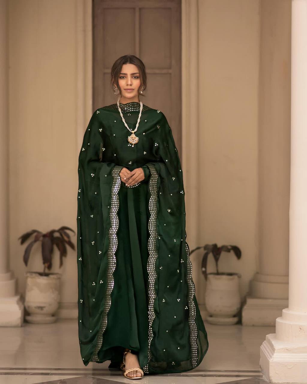 Green Embroidered Anarkali Kurta Set