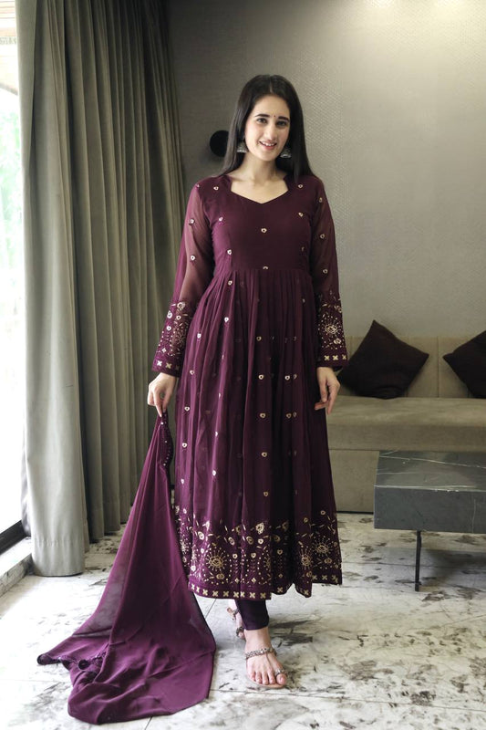 Purple Zari Embroidered Anarkali Kurta set