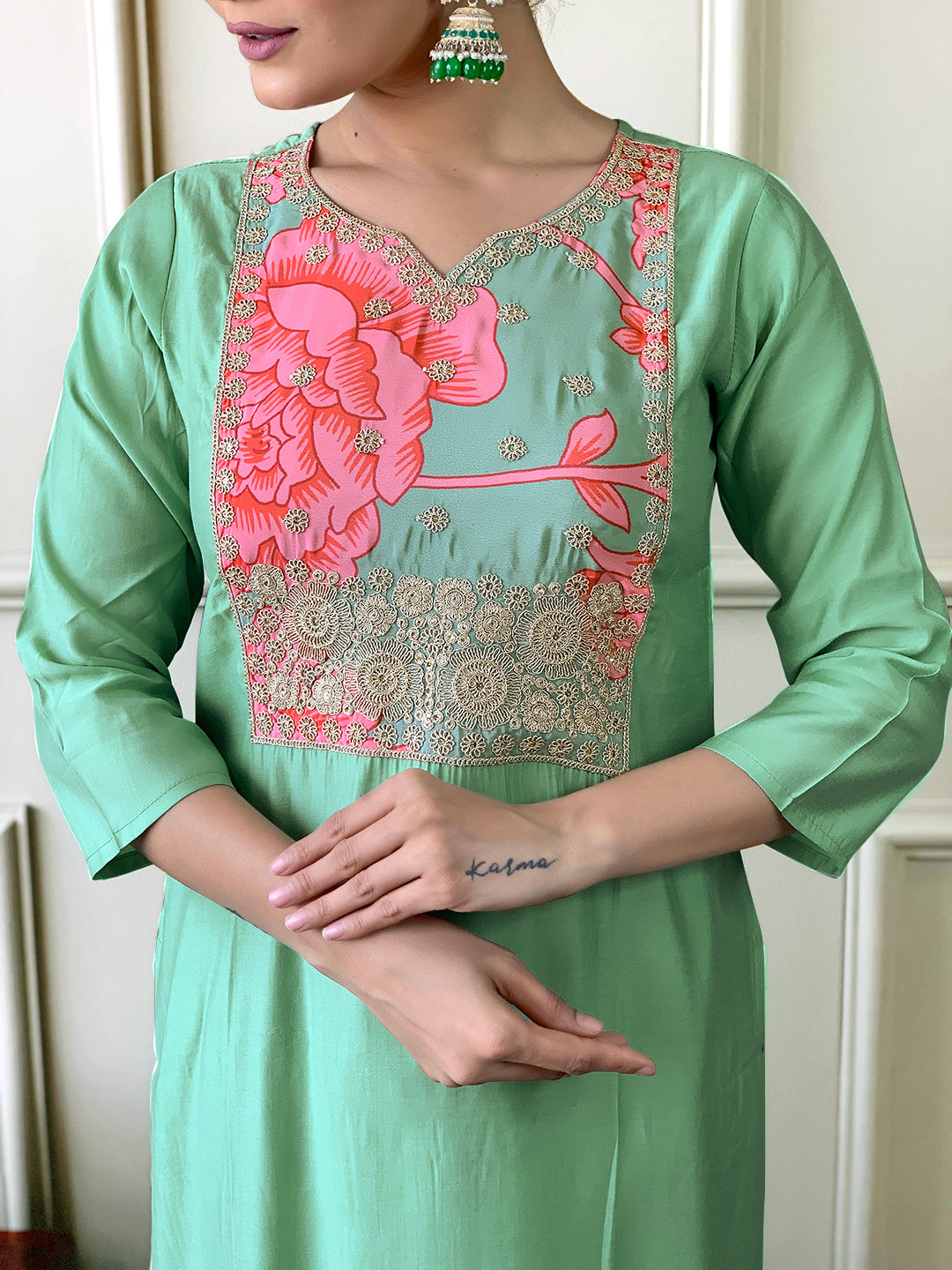 Blue Chanderi Embroidery Kurta
