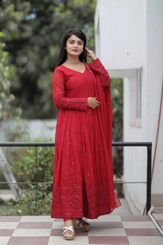 Maroon Embroidered Anarkali Kurta Set